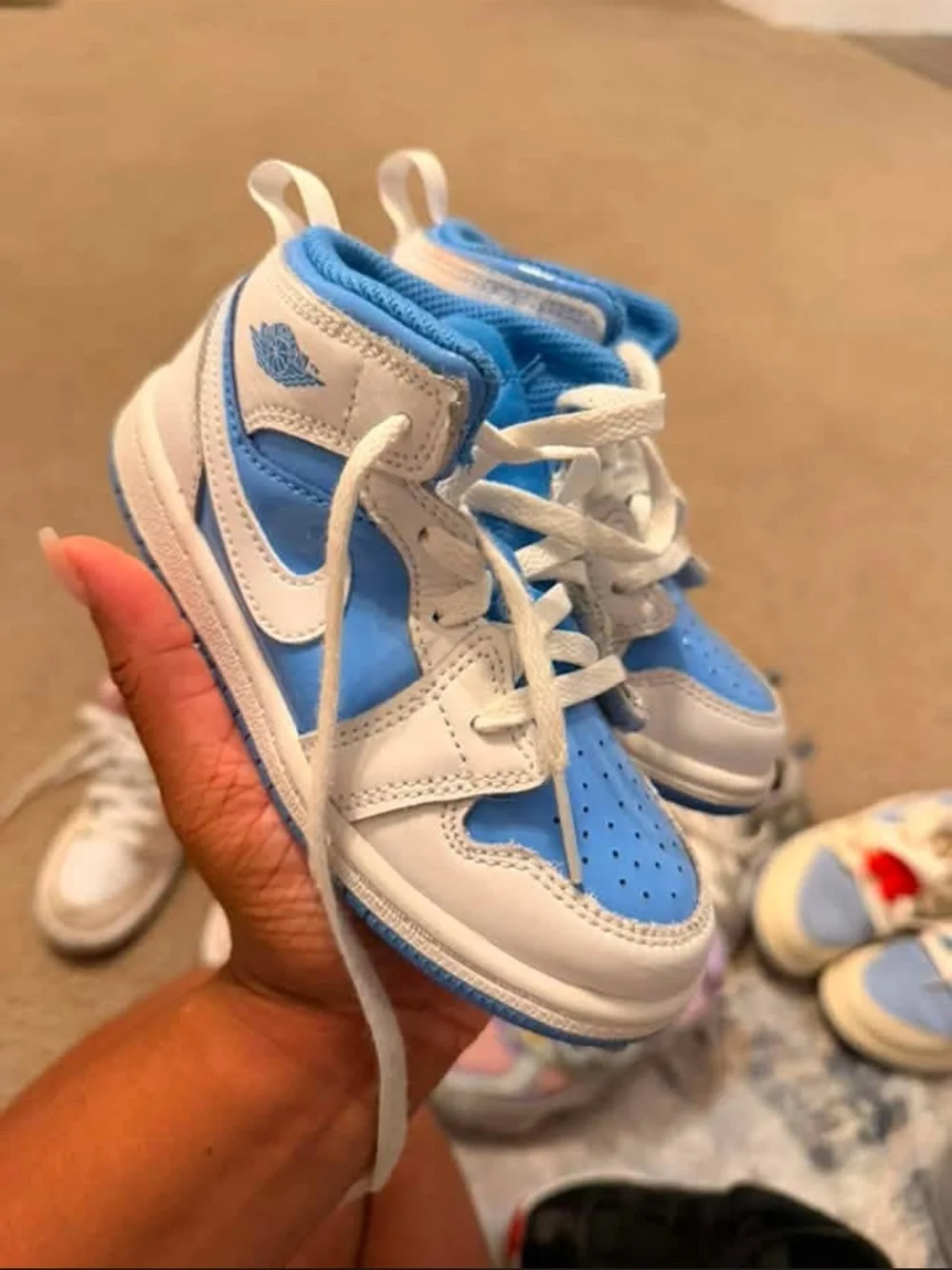 Nike Kids High-Top Sneakers in White & Light Blue